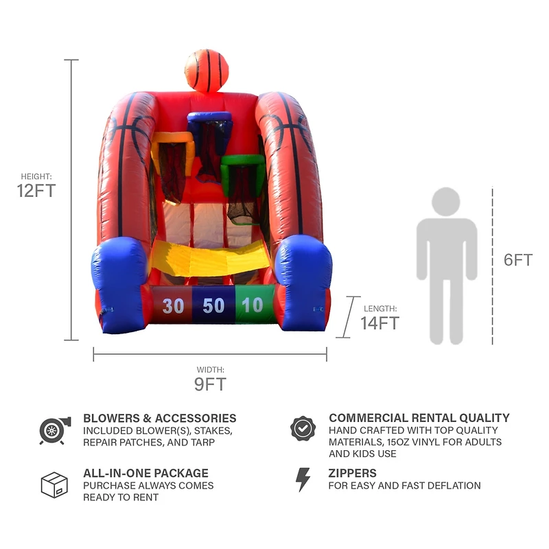 JumpOrange Inflatable Basketball Game (with Blower and Foam Basketballs), Kids and Adults, Commercial Grade, Rental Game, Hoop Shot Target, Toss Game,
