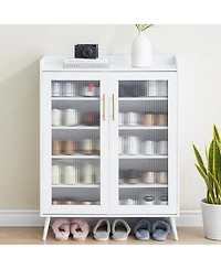 gaomon Shoe Cabinet with Glass Doors, 5-Tier Entryway Shoe Organizer Storage Rack with Large Capacity and Adjustable Shelves for Hallway, Living Room,