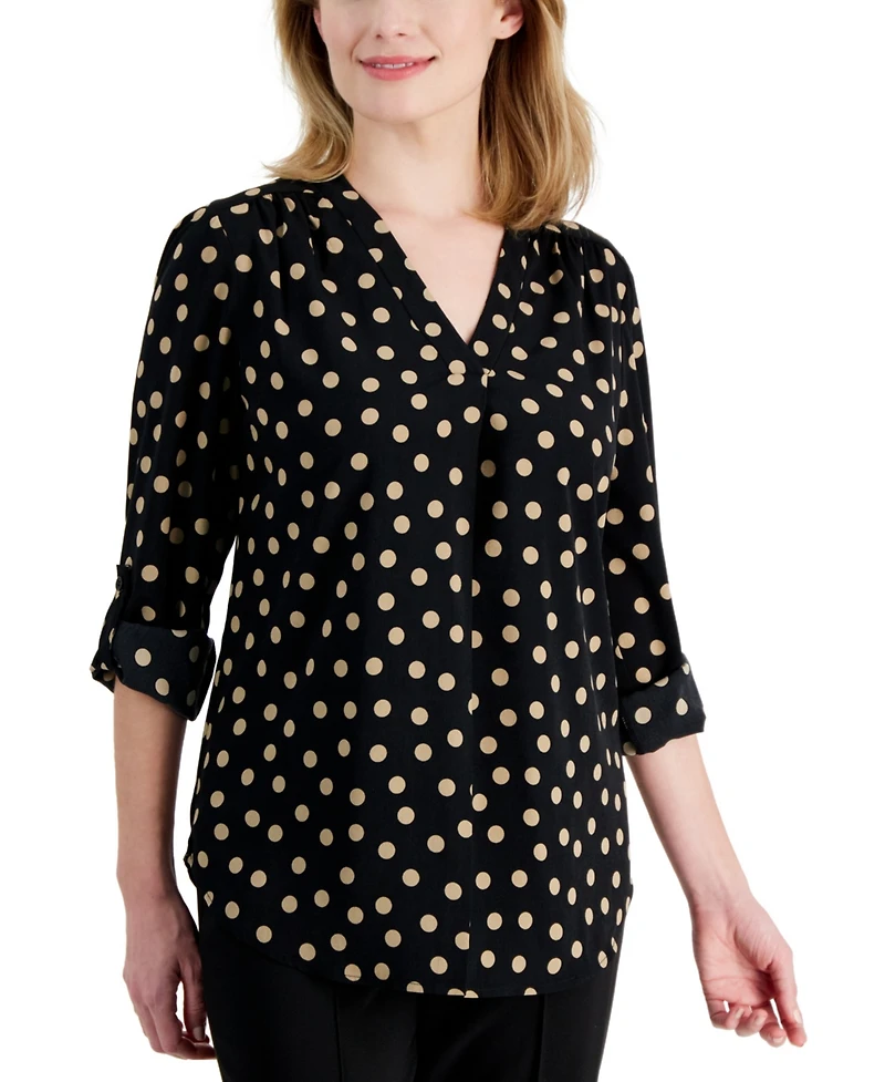 Ak Anne Klein Women's Long Sleeve Tunic Top with Roll Tab