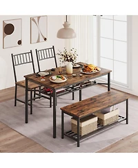 gaomon Dining Table Set for 4, Kitchen Table and 2 Chairs , 47.2" Rectangular Kitchen Table Set, Dining Room Table Set Brown
