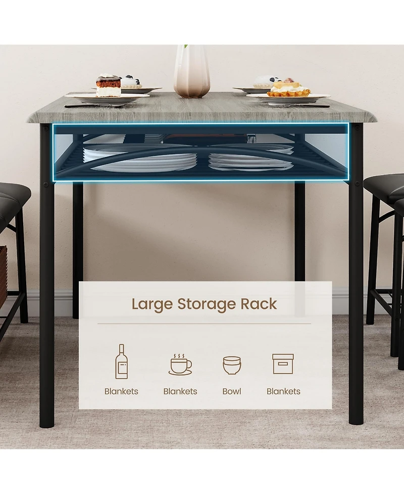 gaomon Kitchen Table with Bench, Dining Room Table Set for 4 with Upholstered Bench and Square Stools, Table Set with Storage -Grey