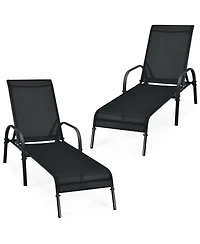 Inolait 2 Pcs Outdoor Patio Lounge Chair Chaise Fabric with Adjustable Reclining Armrest