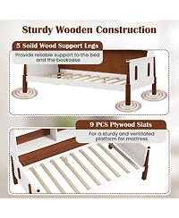 Twin Bed with Bookcase with Shelves and Wooden Slat Support No Box Spring Needed for Living Room Bedroom