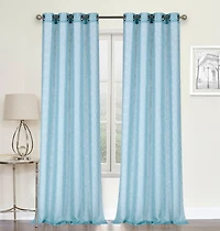 Kate Aurora 2 Piece Silver Sparkly Semi Sheer Trellis Quatrefoil Grommet Top Window Curtain Panels