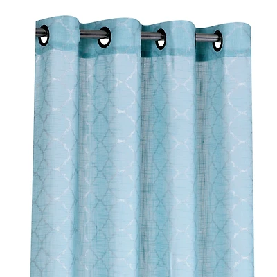 Kate Aurora 2 Piece Silver Sparkly Semi Sheer Trellis Quatrefoil Grommet Top Window Curtain Panels