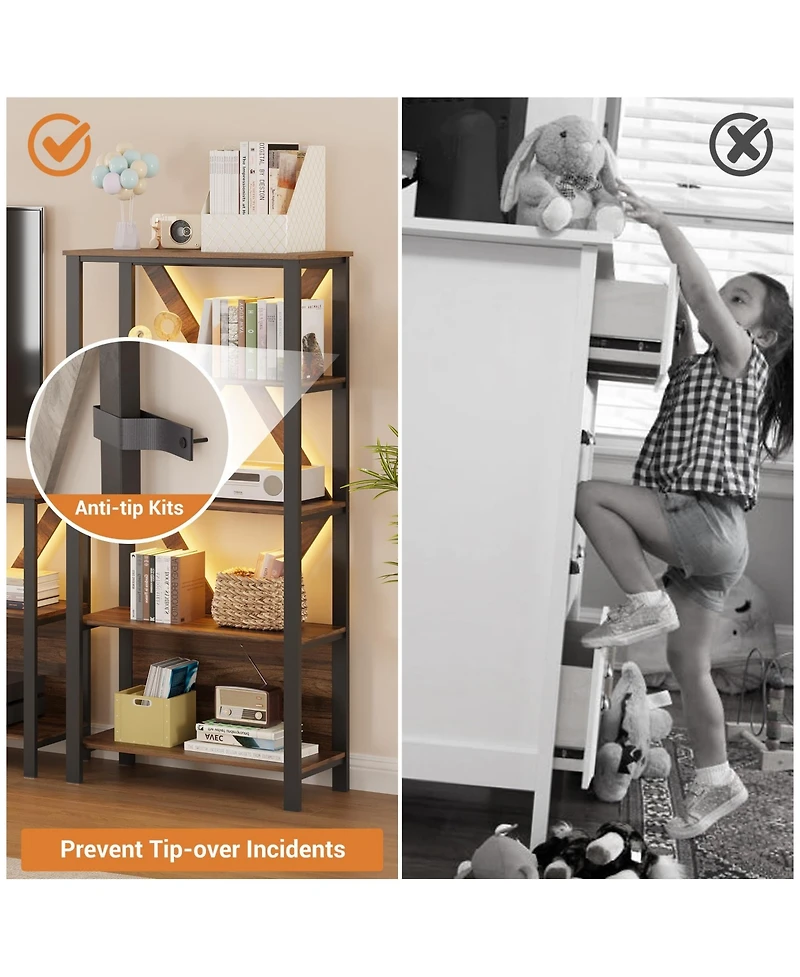 gaomon Tier Bookshelf with Led Lights, Bookcase with Open Display Shelves