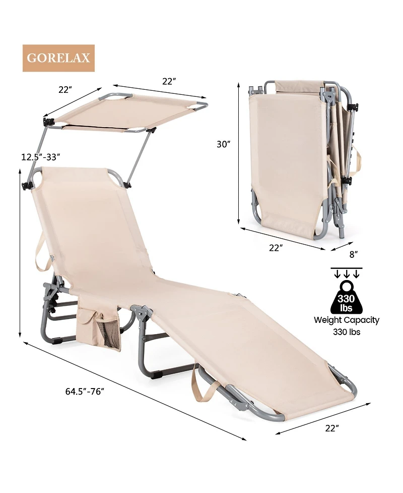 Sugift 5-Position Adjustable Outdoor Recliner Chair with Canopy Shade