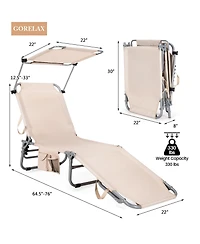 Sugift 5-Position Adjustable Outdoor Recliner Chair with Canopy Shade