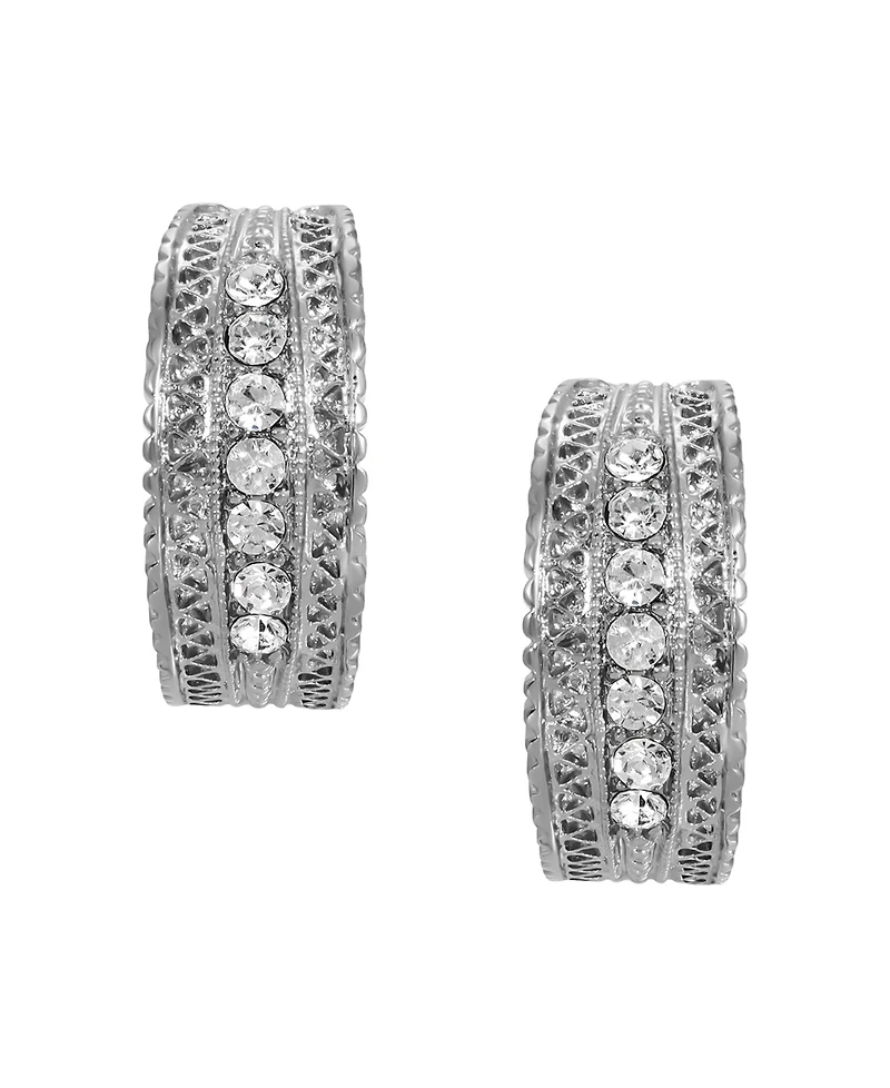 2028 Crystal Silver-Tone Hoop Earrings