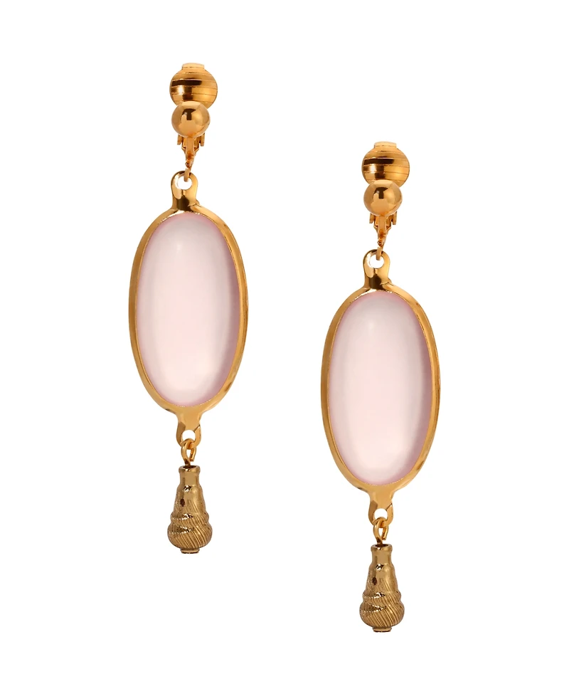 2028 Gold-Tone Glass Oval Clip Earrings