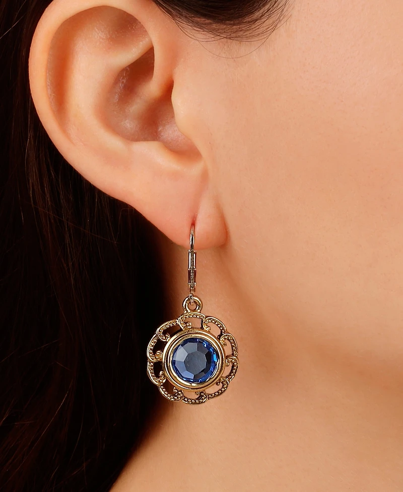2028 Round Crystal Filigree Drop Earrings