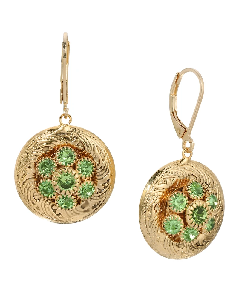 2028 Gold-Tone Crystal Round Drop Earrings