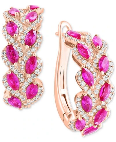 Effy Ruby (1-7/8 ct. t.w.) & Diamond (5/8 ct. t.w.) Hoop Earrings in 14k Rose Gold