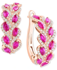 Effy Ruby (1-7/8 ct. t.w.) & Diamond (5/8 ct. t.w.) Hoop Earrings in 14k Rose Gold