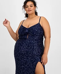 B Darlin Trendy Plus V-Neck Sleeveless Sequin Gown, Created for Macy's