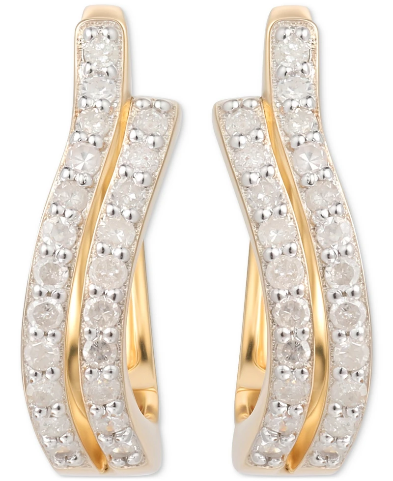 Diamond Double-Row Hoop Earrings (1/3 ct. t.w.) in 14k Gold-Plated Sterling Silver