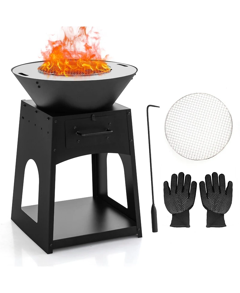 Vebreda Patio Fire Pit with Firewood Log Rack with Grill and Ash Box