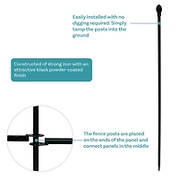 Finial 8' Set of 2 Decorative Garden Fence Panels - Iron Border Fence - 49.25" W x 38.25" H Per Panel - Black