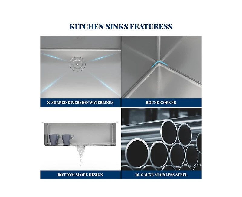 gaomon Kitchen Sink, Inch Brushed Nickel Topmount Kitchen Bar Sink with Single-tier Track, Stainless Steel 16 Guage Single Bowl Kitchen Sinks