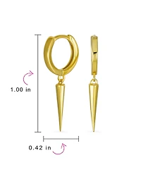 Bling Jewelry Punk Rocker Goth Biker Jewelry Arrow Charm Huggie Dangling Dagger Spike Mini Hoop Earrings 14K Yellow Gold Plated .925 Sterling Silver
