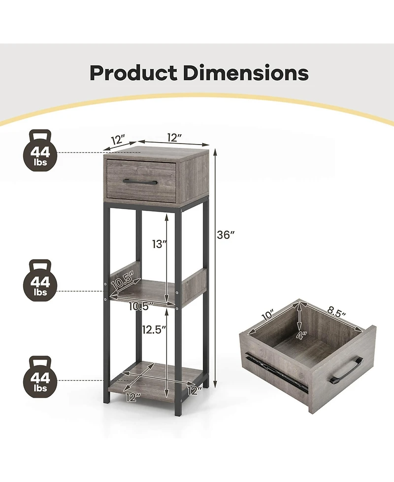 Costway 1 Pack 3 Tier Indoor Tall Plant Stand with Drawer Anti-tipping Devices Display Shelf