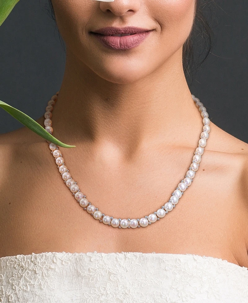 3-Pc. Set Cultured Freshwater Pearl (6-7-1/2mm) Beaded Strand Necklace (17"), Stretch Bracelet & Stud Earrings in Sterling Silver