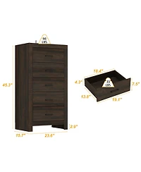 Homsee Brown Wood Accent Storage Dresser Organizer With 5 Drawers
