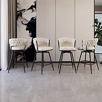 Streamdale Furniture Bar Chair Suede Woven Bar Stool Set of 4,Black legs Barstools No Adjustable Kitchen Island Chairs,360 Swivel Bar Stools Upholster