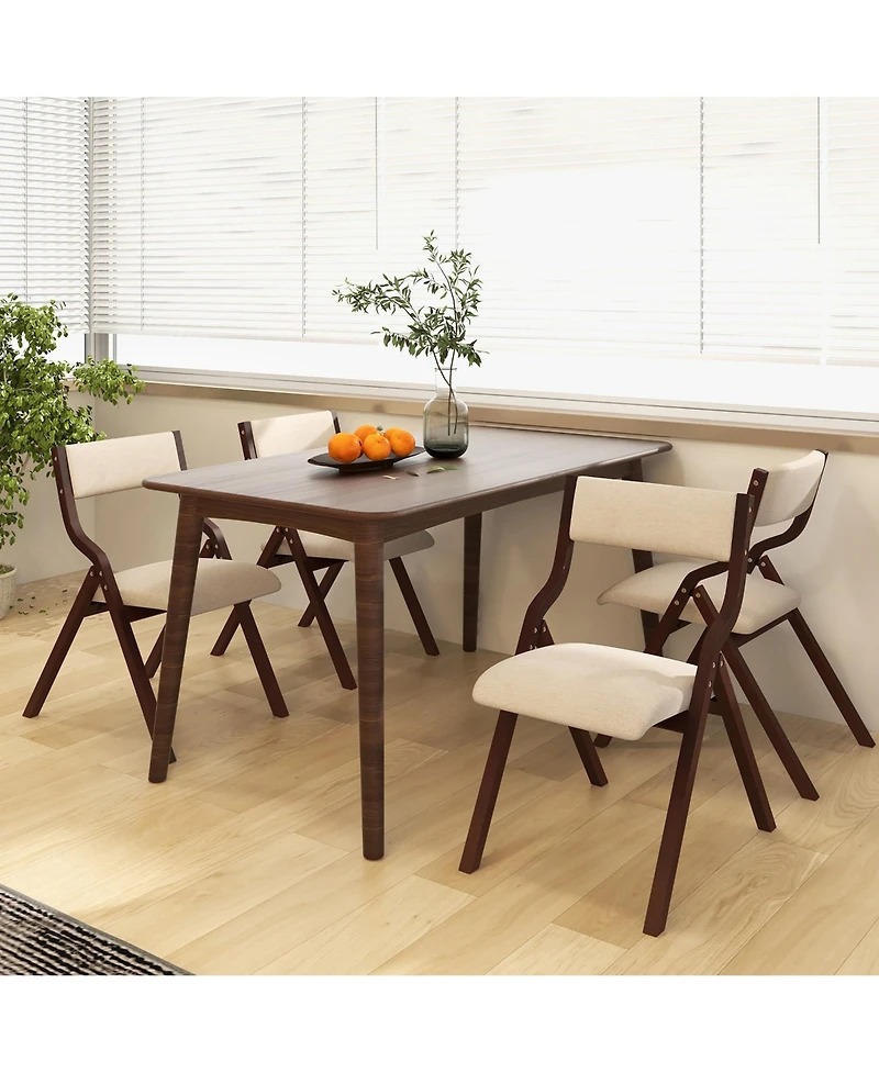 Gymax Folding Dining Chairs Set of 4 Wooden Table Chairs w/ Padded Seat Modern Coffee & Beige