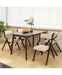 Gymax Folding Dining Chairs Set of 4 Wooden Table Chairs w/ Padded Seat Modern Coffee & Beige
