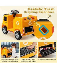 Hongge 12V Kids Ride-On Garbage Truck with Warning Lights and Recycling Accessories