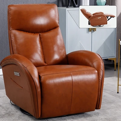 Streamdale Genuine Leather Power Recliner with Lumbar Support and Usb/Type-c