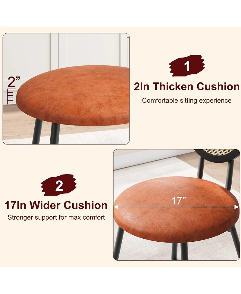 gaomon Dining Chairs Set of 2, Rattan Kitchen Chairs with Thicken Upholstered, Modern Dining Room Chairs Set of 2,Brown