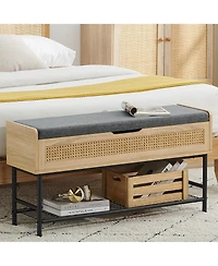 gaomon Natural Rattan 40in Storage Chest, Storage Bench Organizer for Entryway, Rectangular Bench Storage Rack