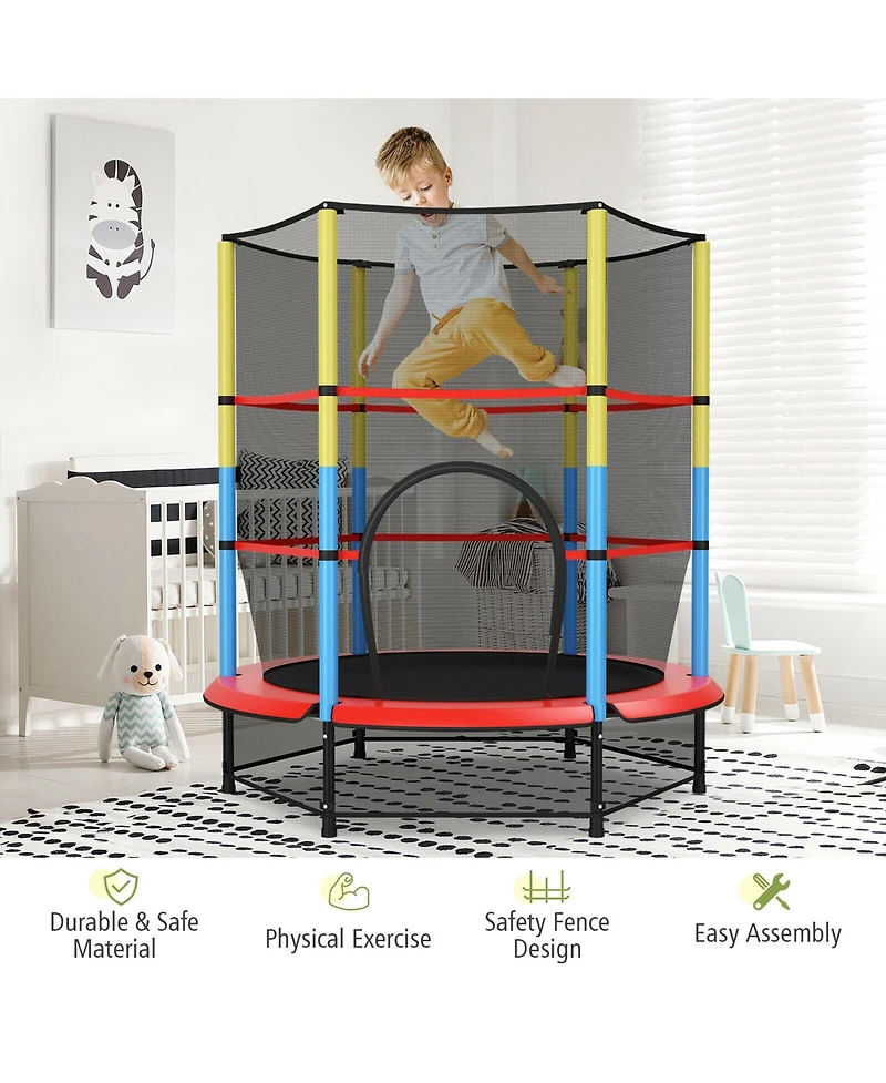 Gymax 55'' Kids Trampoline Recreational Bounce Jumper W/Safety Enclosure Net Heavy-duty