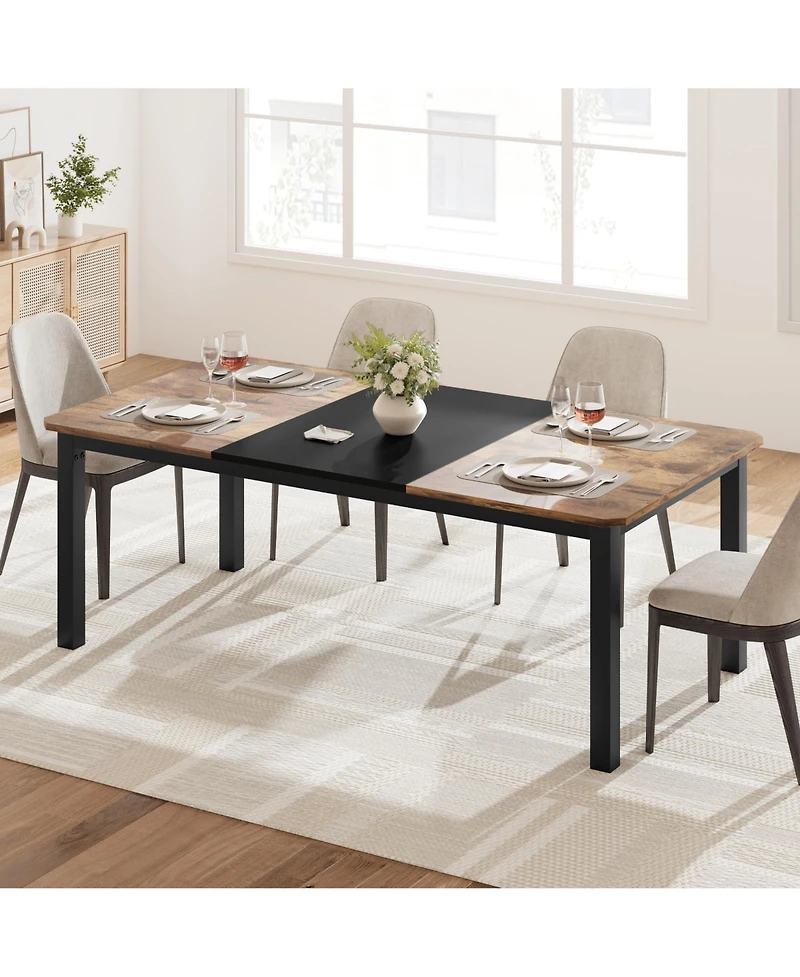 Industrial Dining Table for 68 People, 78.7" Long Kitchen Table, Wood Dining Table