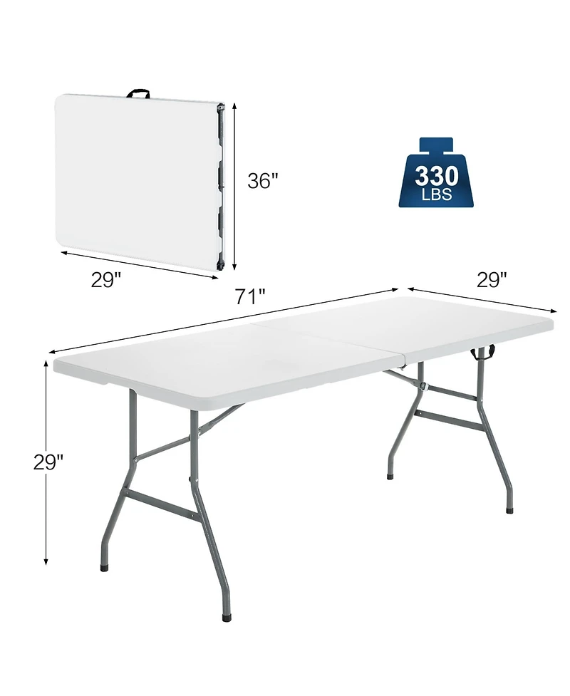Sugift 6 Ft Portable Folding Camping Table with Carrying Handle for Picnic