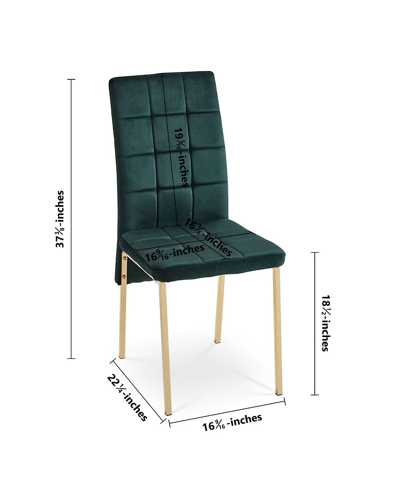 Streamdale Furniture Green Velvet High Back Nordic Dining Chair Modern Fabric Chair with Golden Color Legs, Set Of 4