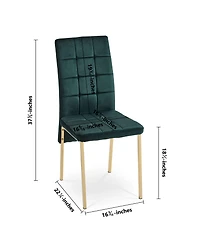 Streamdale Furniture Green Velvet High Back Nordic Dining Chair Modern Fabric Chair with Golden Color Legs, Set Of 4