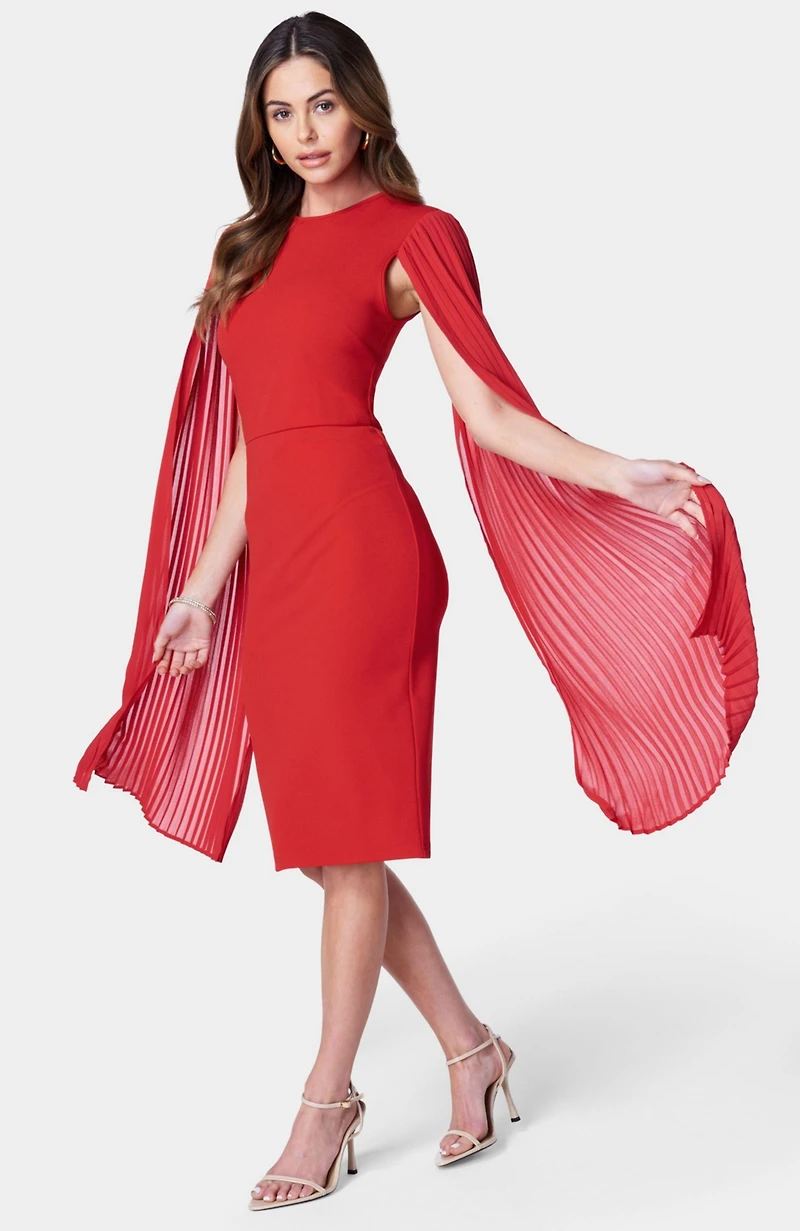 Bebe Women's Cape Sleeve Midi Dress, Red, Small