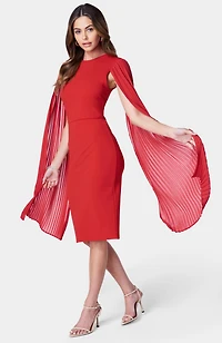 Bebe Women's Cape Sleeve Midi Dress, Red, Small