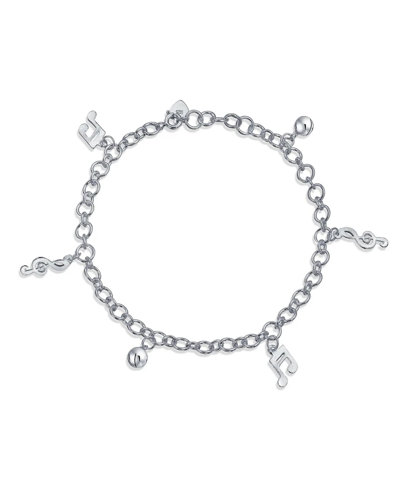 Bling Jewelry Dangling Bells Clef Music Notes Charm Anklet Ankle Bracelet Charm Bracelet Musician Teacher Student .925 Sterling Silver