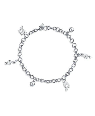 Bling Jewelry Dangling Bells Clef Music Notes Charm Anklet Ankle Bracelet Charm Bracelet Musician Teacher Student .925 Sterling Silver