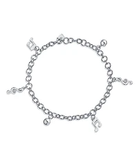 Bling Jewelry Dangling Bells Clef Music Notes Charm Anklet Ankle Bracelet Charm Bracelet Musician Teacher Student .925 Sterling Silver