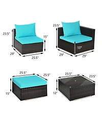 Sugift 5 Pieces Patio Rattan Furniture Set with Coffee Table-Turquoise