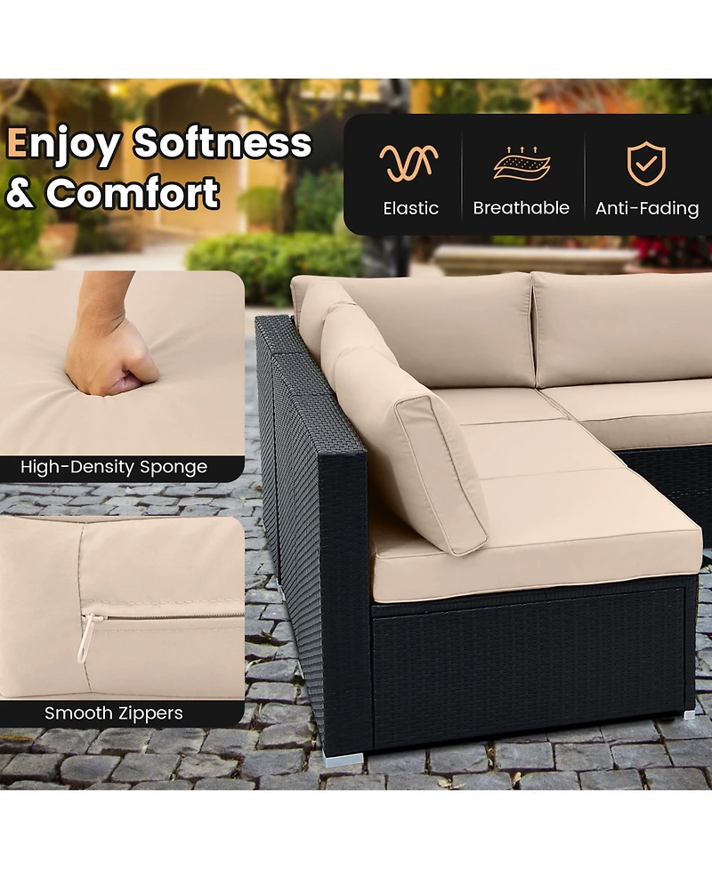 Sugift 10 Piece Outdoor Wicker Conversation Set with Seat and Back Cushions-Beige