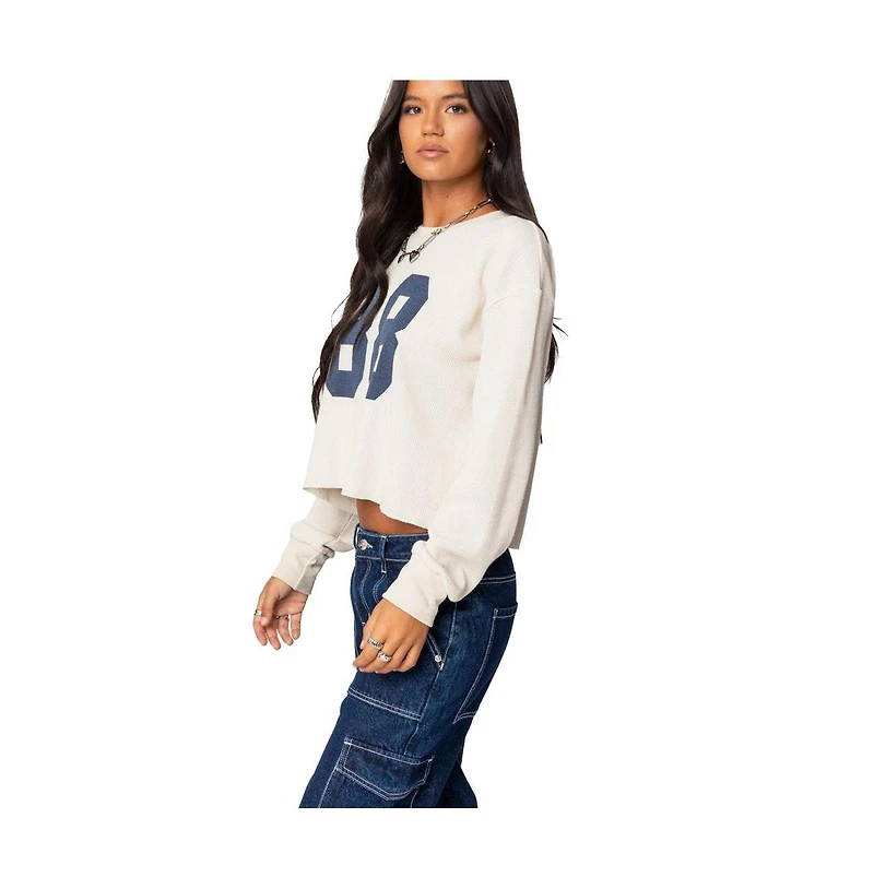 Edikted Womens 88 Waffle Long Sleeve T Shirt