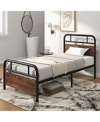Sugift Twin Size Bed Frame with Industrial Headboard