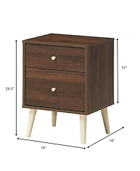 Sugift 2-Drawer Nightstand Beside End Side Table with Rubber Legs-Brown