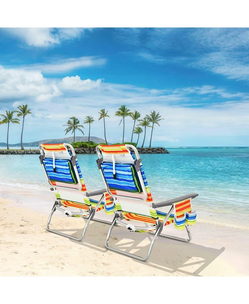 Sugift 2-Pack Folding Backpack Beach Chair 5-Position Outdoor Reclining Chairs with Pillow-Yellow